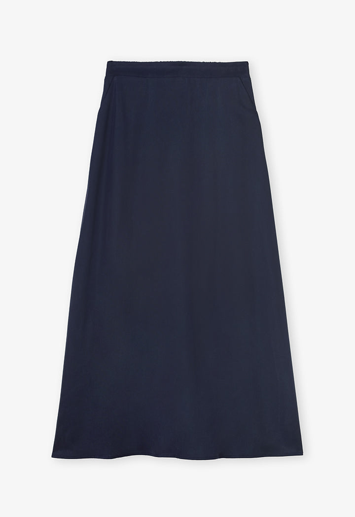 Choice Solid Pleated Flared Skirt Navy
