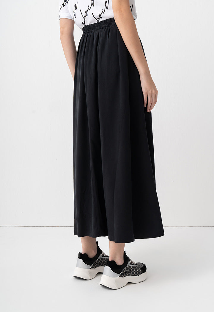 Choice Solid Pleated Flared Skirt Black