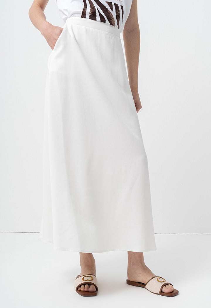Choice Solid Pleated Flared Skirt Off White