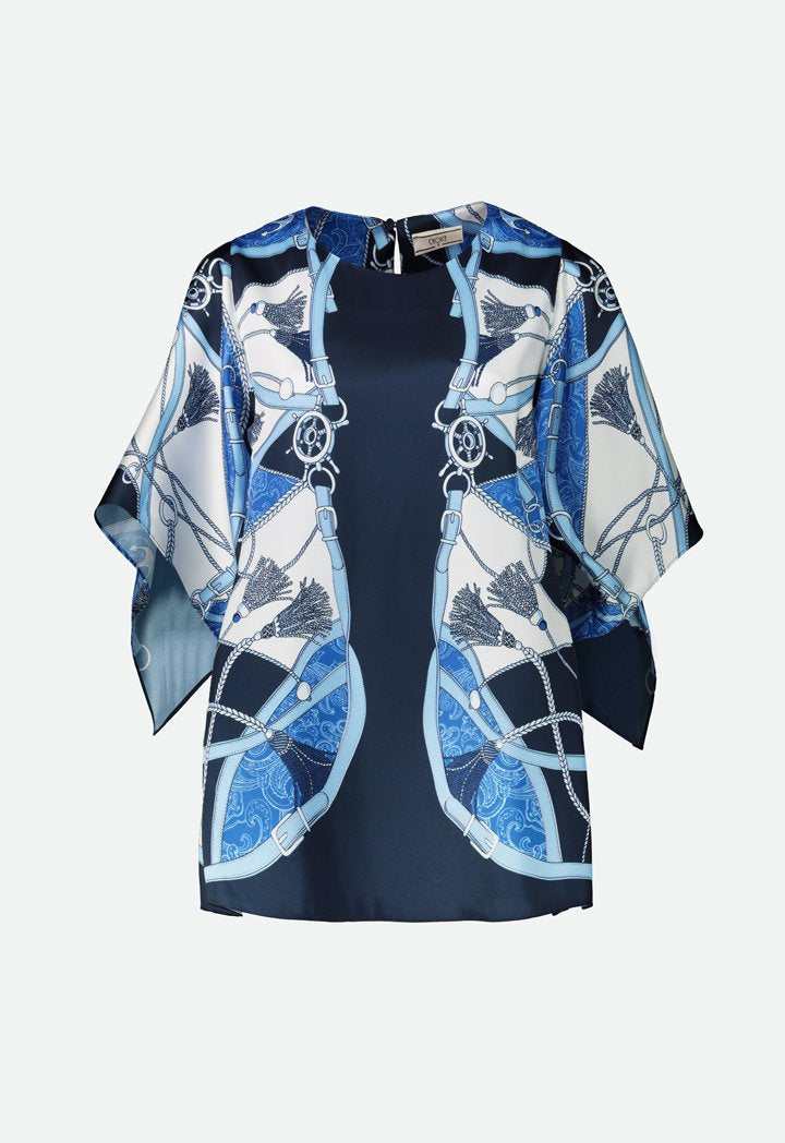 Choice Printed Butterfly Sleeve Blouse Navy - Wardrobe Fashion