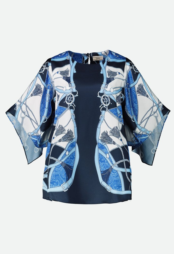 Choice Printed Butterfly Sleeve Blouse Navy - Wardrobe Fashion