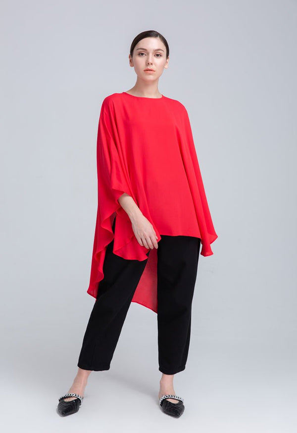 Choice Crepe Oversize Kaftan Blouse (Free Size) Red