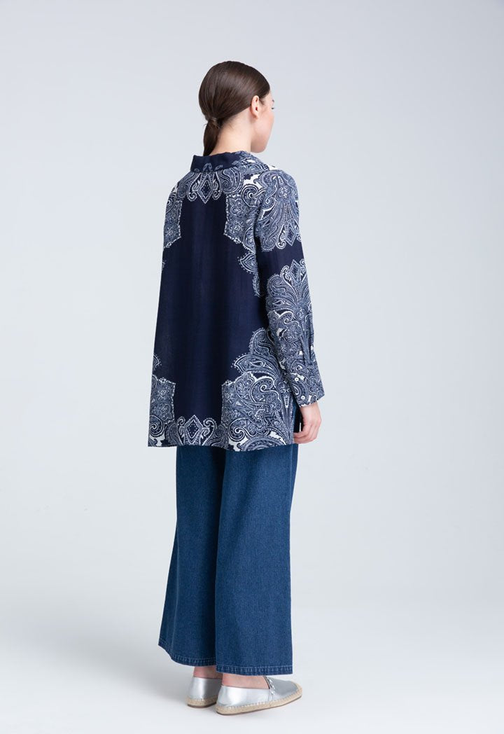 Choice Tunic Paisley Placement Print Blouse Navy