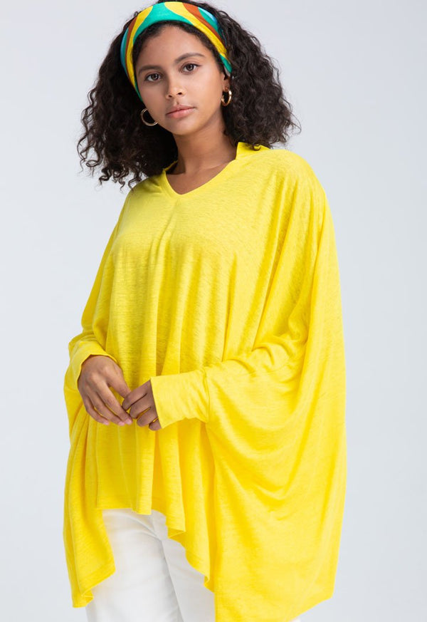 Choice Shiny Linen Slub Jersey Kaftan Blouse (Free Size) Yellow