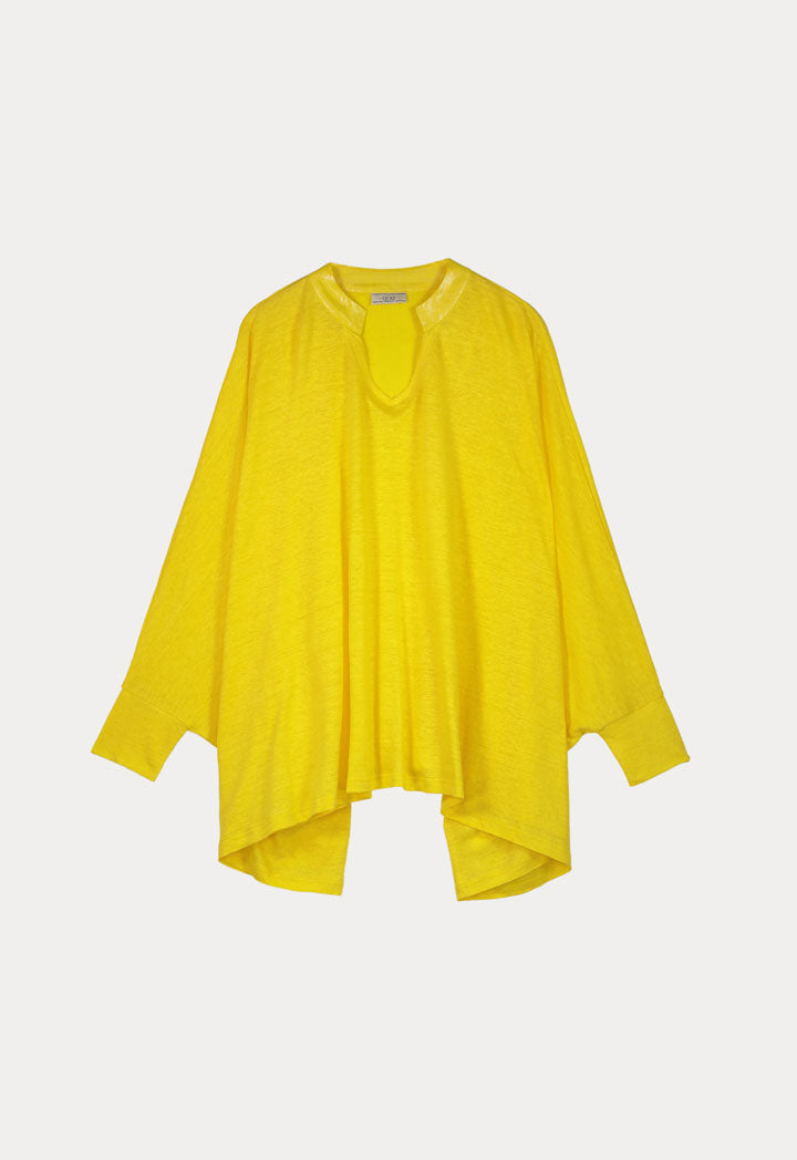 Choice Shiny Linen Slub Jersey Kaftan Blouse (Free Size) Yellow
