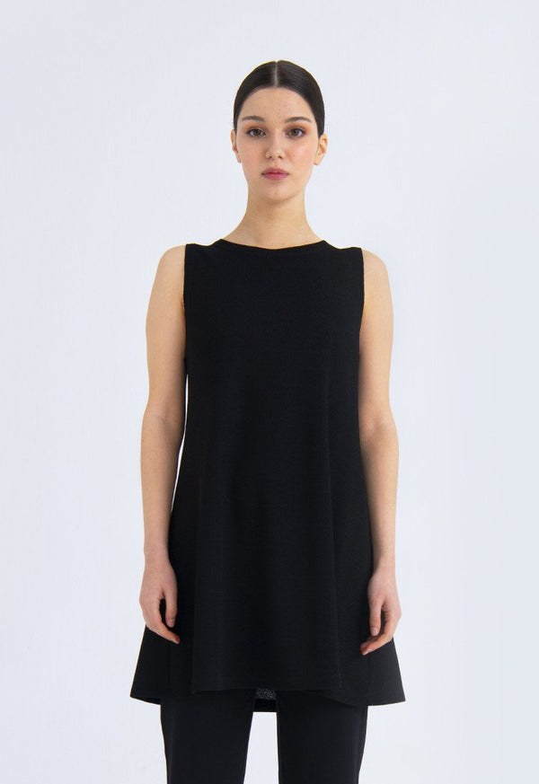 Choice Solid Color Knit Tunic Sleeveless Blouse Black