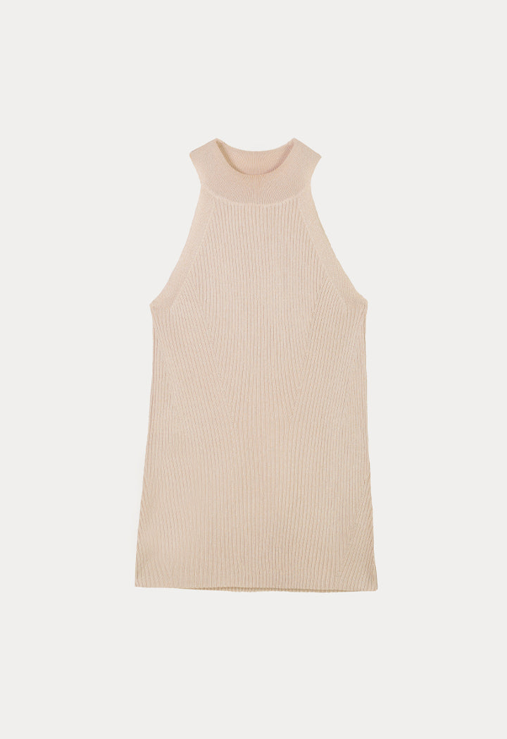 Choice Knitted Sleeveless Solid Top Beige