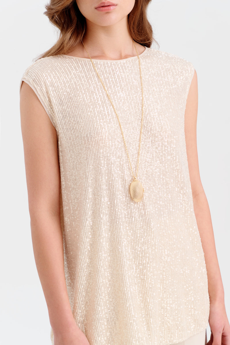 Choice All Over Sequin Sleeveless Blouse Beige