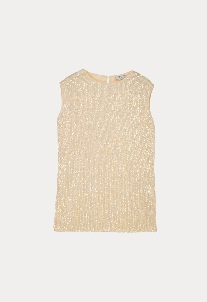 Choice All Over Sequin Sleeveless Blouse Beige
