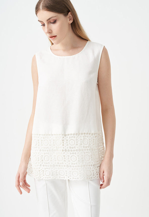 Choice Single Tone Sleeveless Crochet Blouse Off White