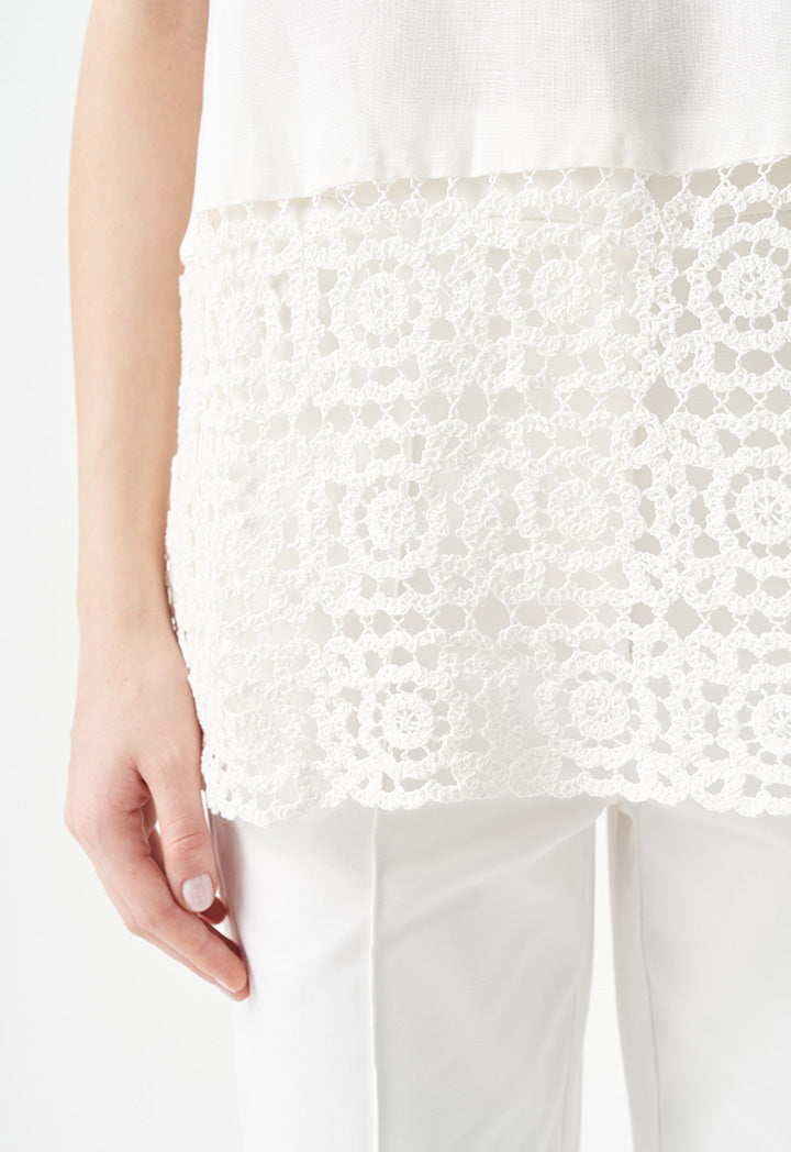 Choice Single Tone Sleeveless Crochet Blouse Off White
