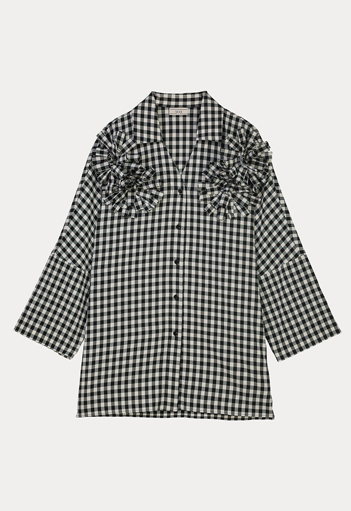 Choice Black And White Checkered Print Shirt Beige - Black