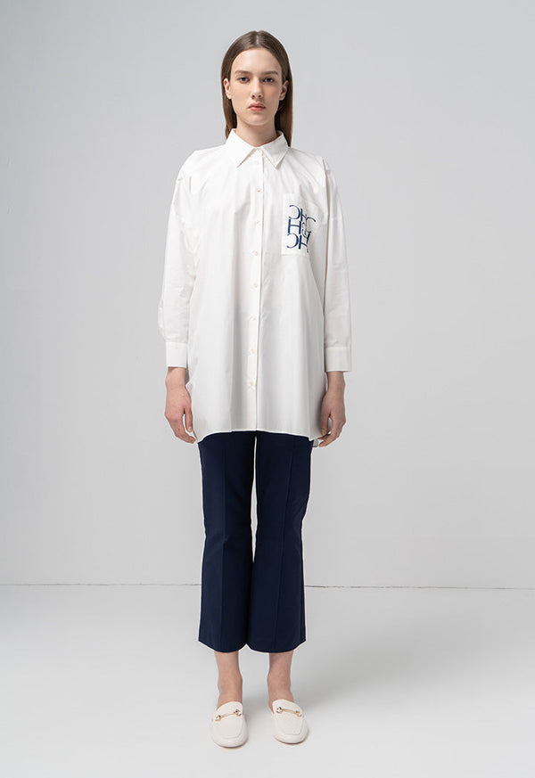 Choice Pocket With Text Print Shirt Offwhite