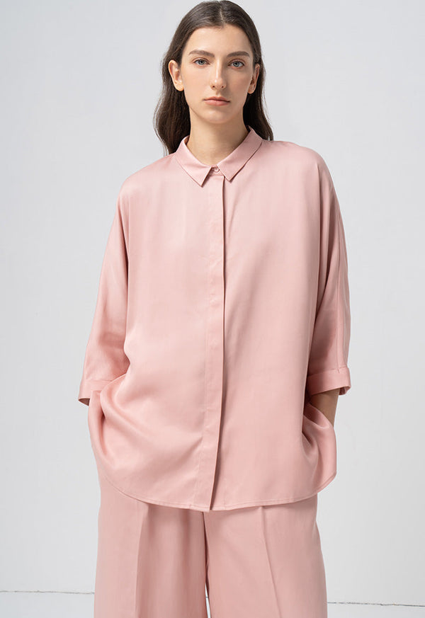 Choice Solid Kimono Sleeves Shirt Blush