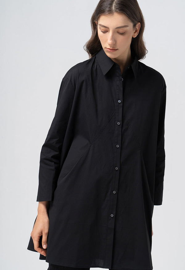 Choice Oversize Pleated Flared Shirt Black