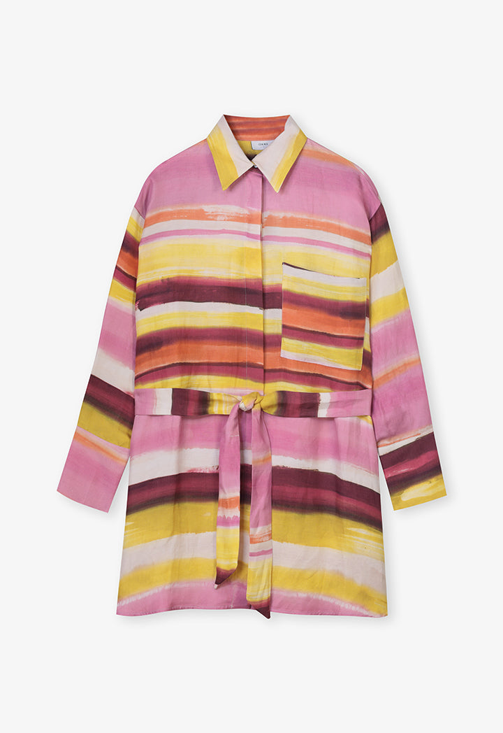 Choice Printed Long Sleeves Belted Shirt  Pink Print