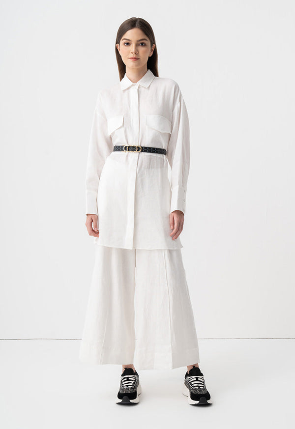 Choice Solid Oversize Long Shirt Off White