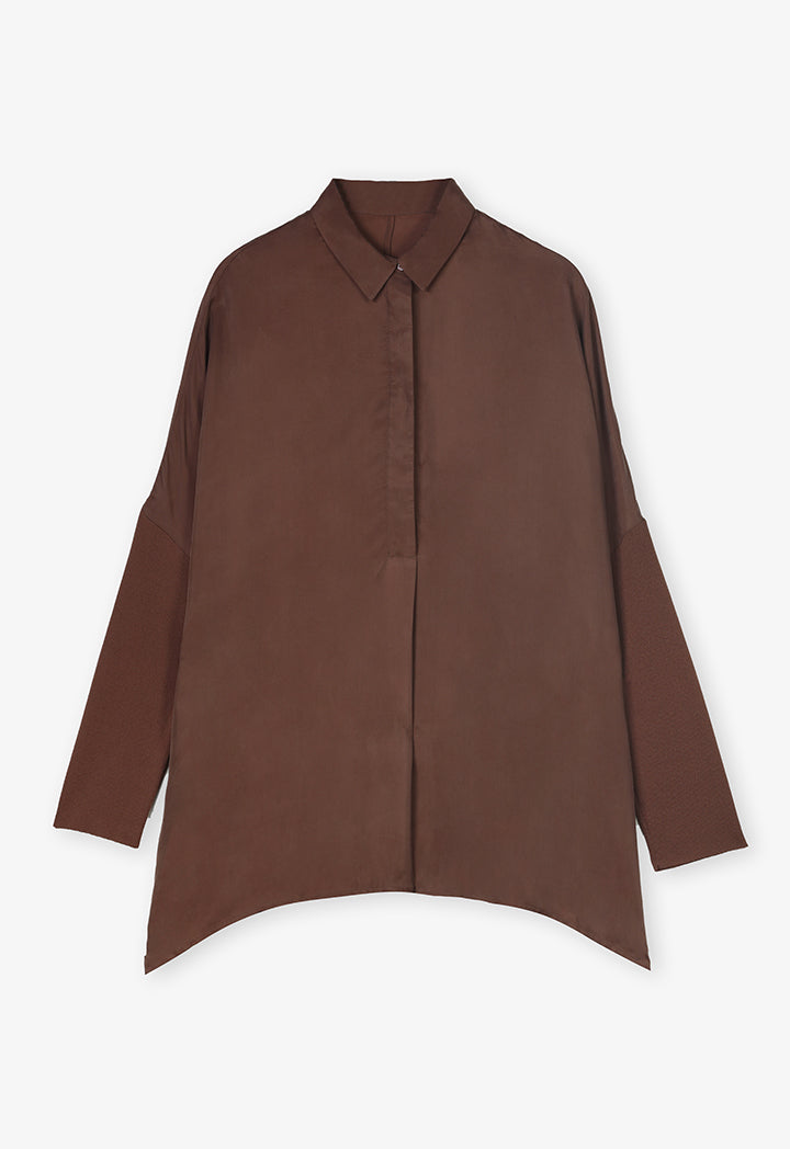 Choice Solid Oversized Drop Shoulders Shirt Brown