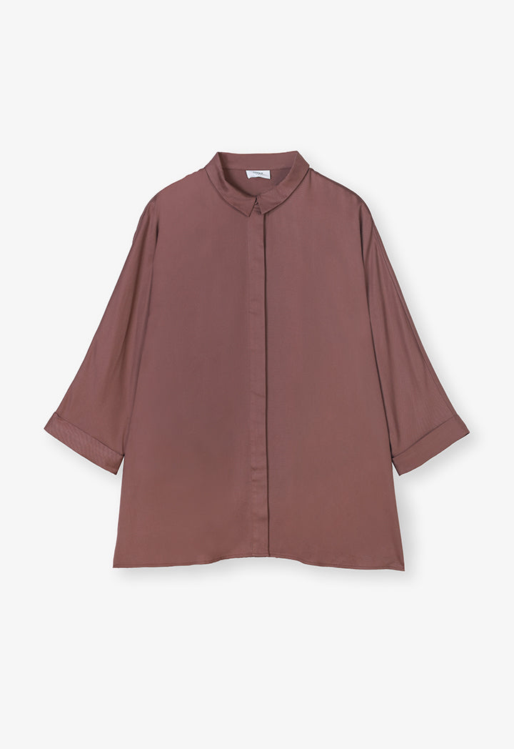 Choice Solid Kimono Sleeves Shirt Brown