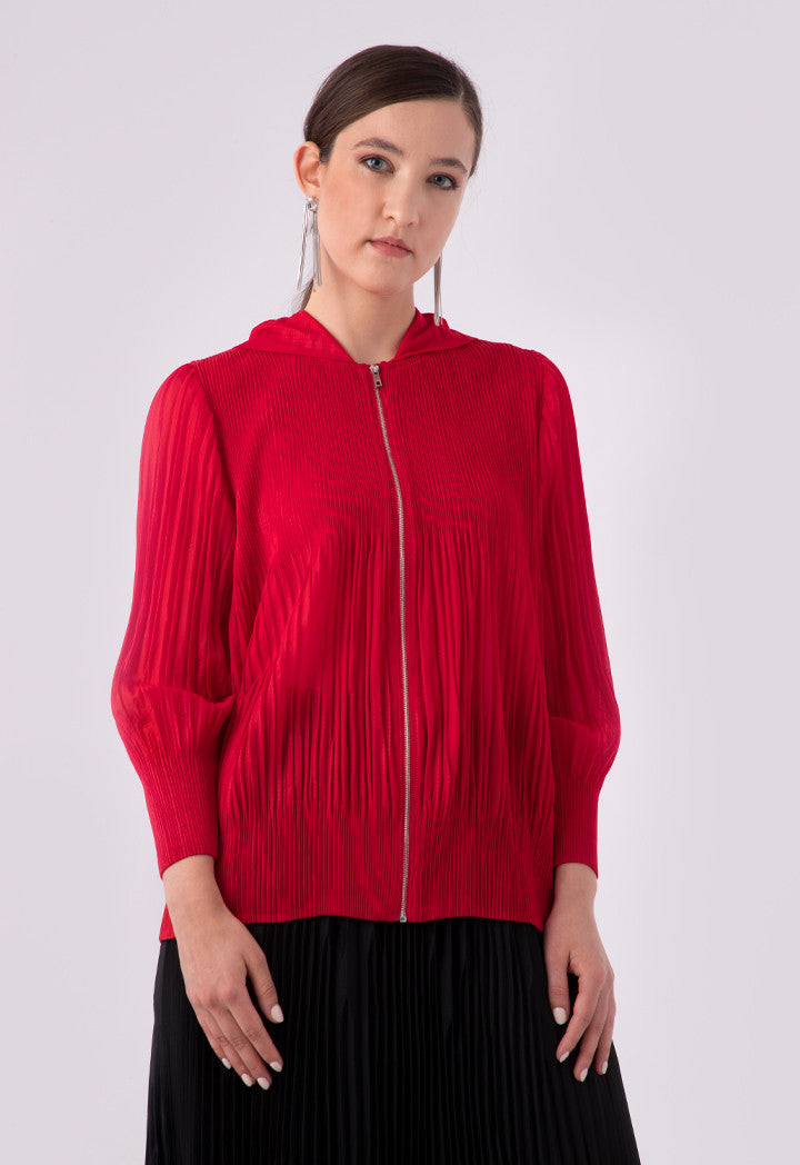 Choice Electric Pleated Hoodie Long Sleeve Jacket Red