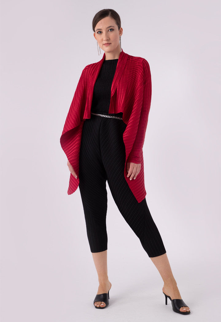Choice Electric Pleated Waterfall Cardigan Red