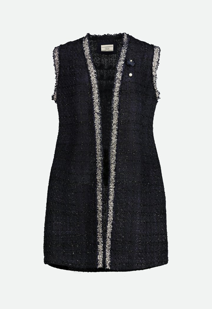 Choice Sleeveless Tweed Outerwear Navy - Wardrobe Fashion