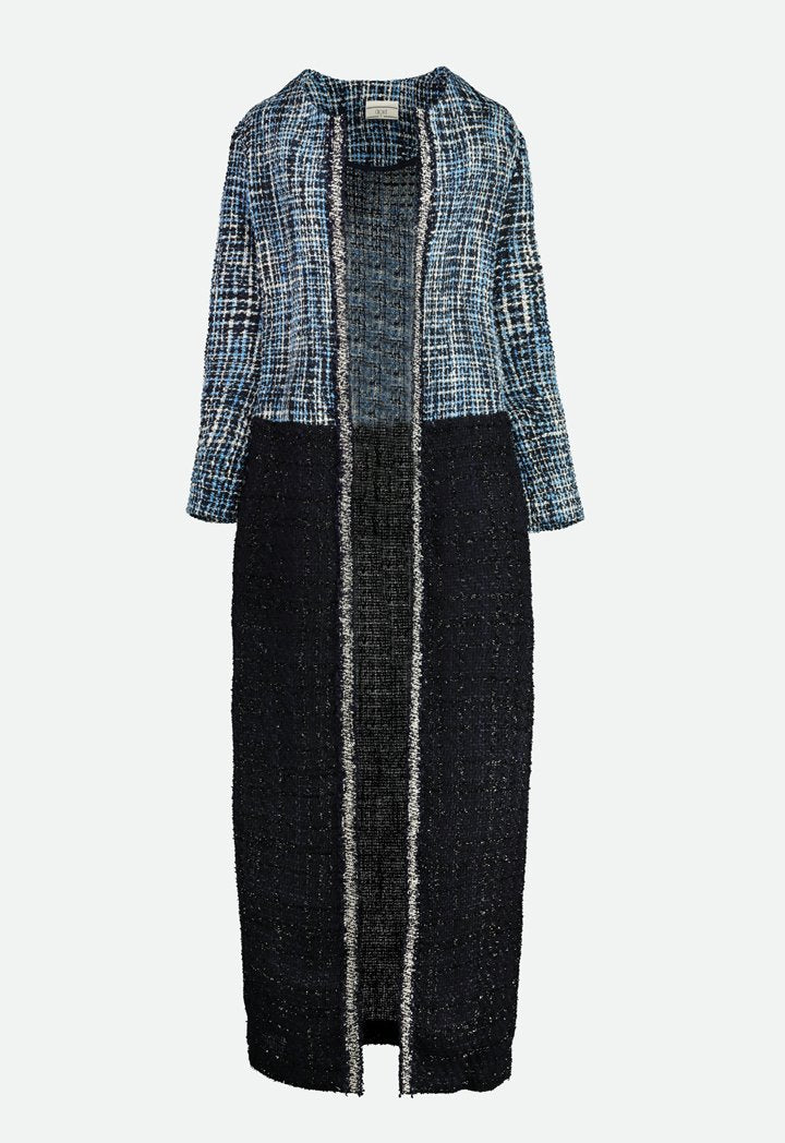 Choice Two Tone Maxi Tweed Outerwear Navy - Wardrobe Fashion