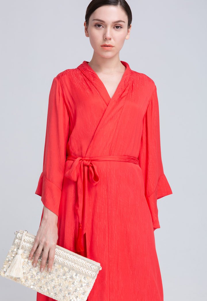 Choice Belted Maxi Outerwear Red