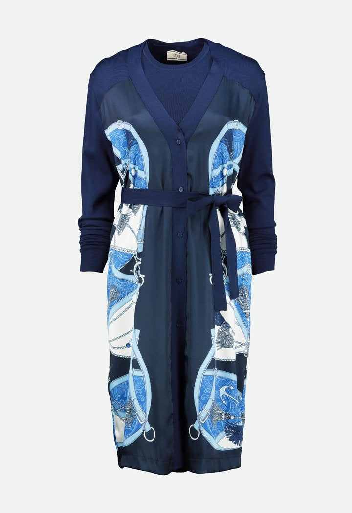Choice Belt Tassel Print Outerwear Navy - Wardrobe Fashion