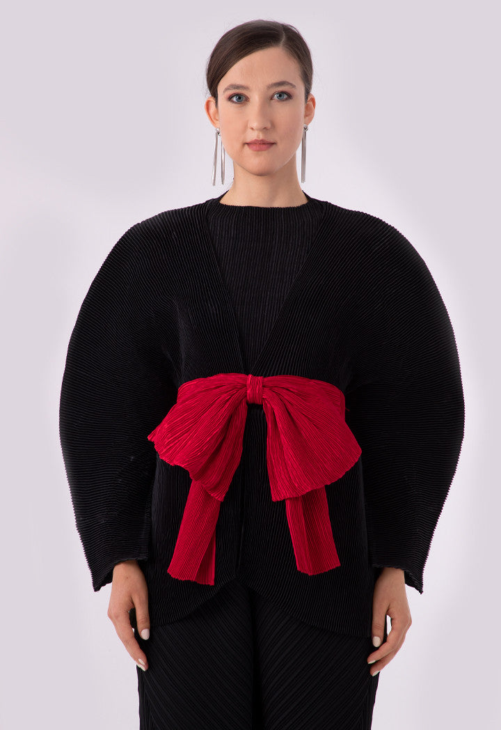 Choice Electric Pleated Puff Sleeve Big Bow Outerwear Black
