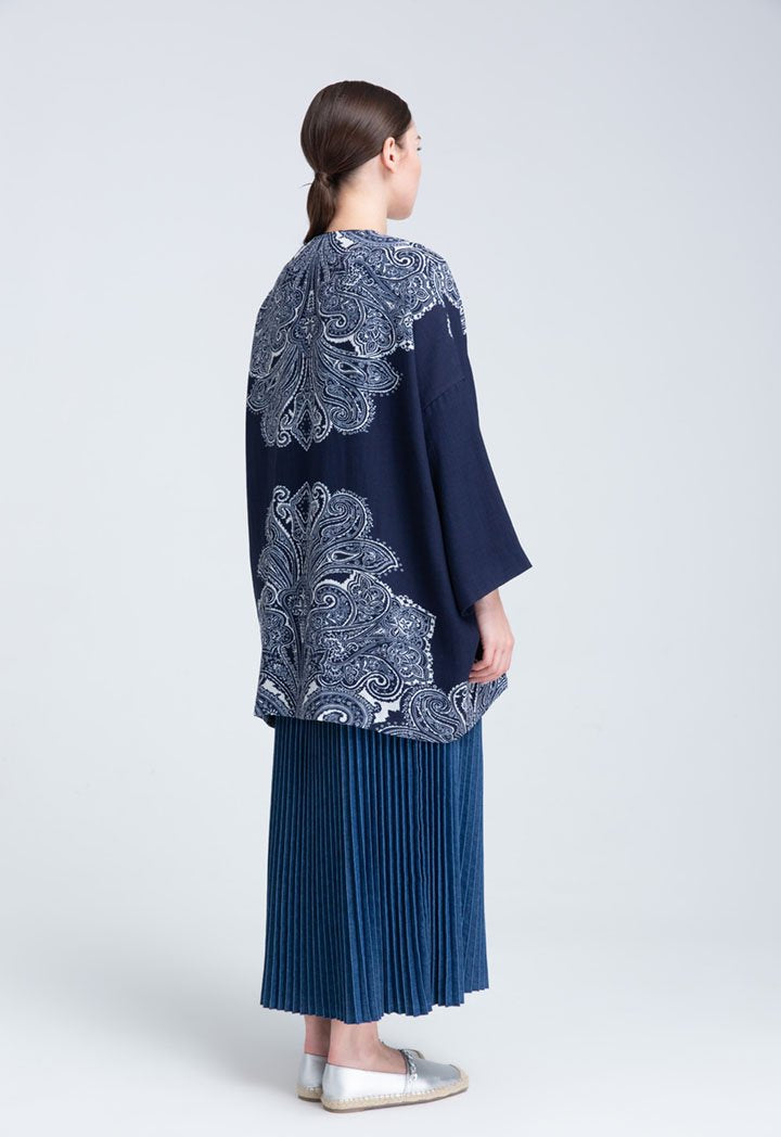 Choice Paisley Placement Print Kimono Jacket Navy