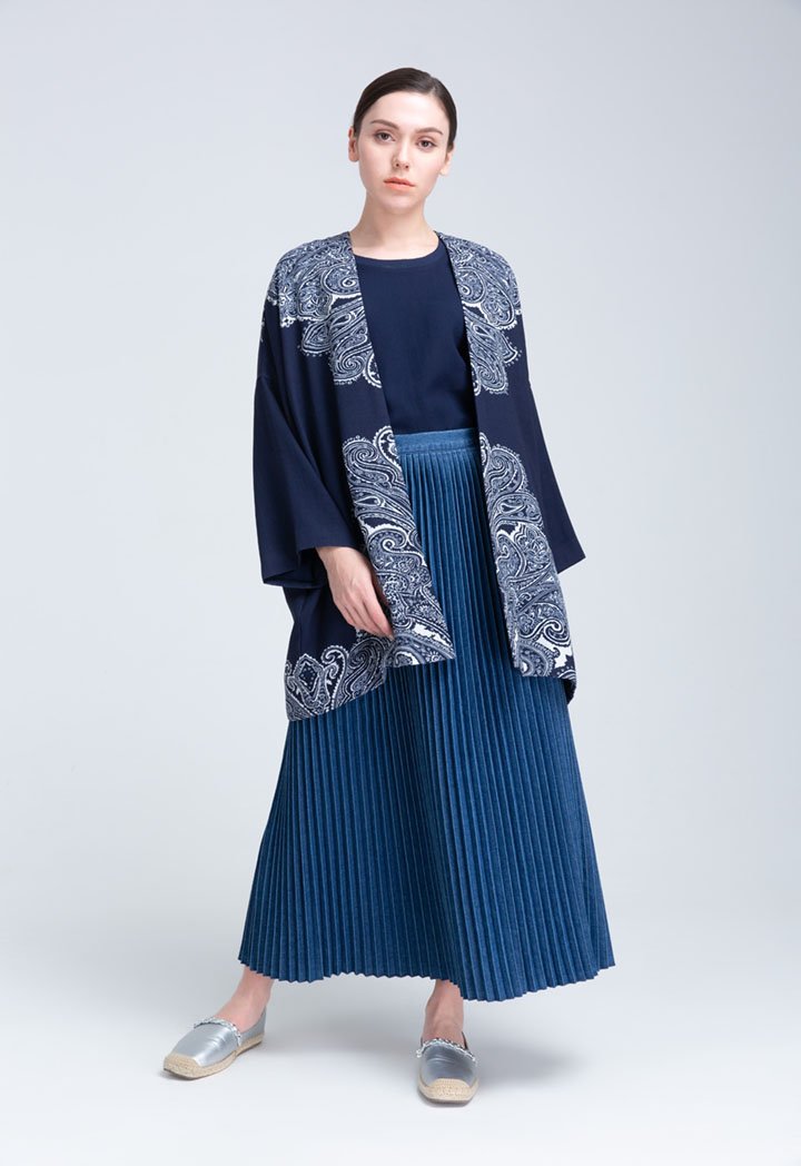 Choice Paisley Placement Print Kimono Jacket Navy