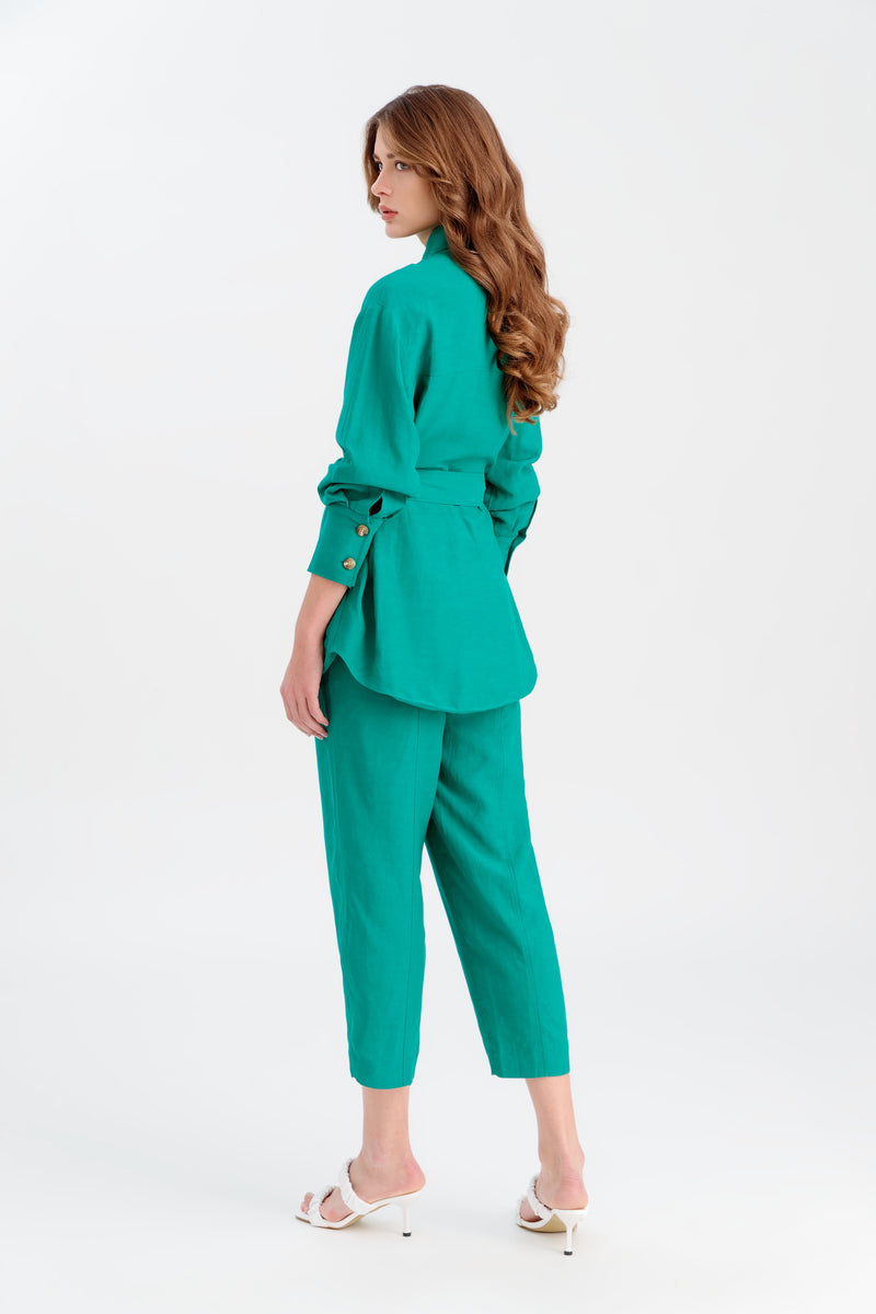 Choice Solid Jacket With Belt Green