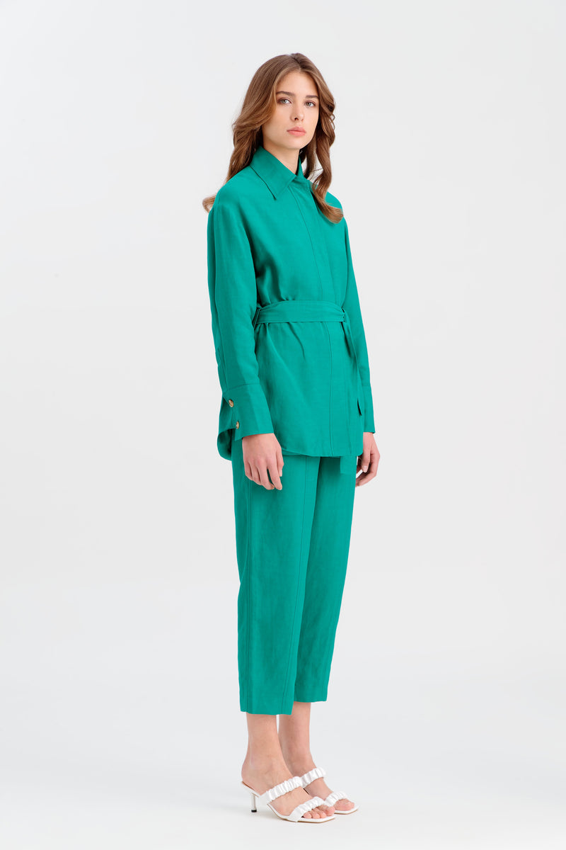 Choice Solid Jacket With Belt Green