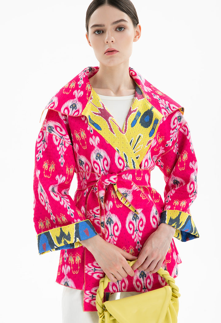 Choice Multicolored Printed Oversized Collar Wrap Jacket Print