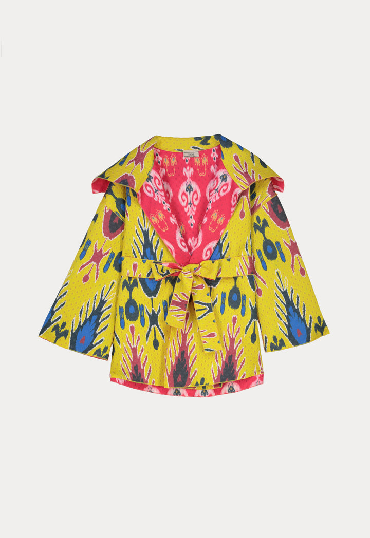 Choice Multicolored Printed Oversized Collar Wrap Jacket Print