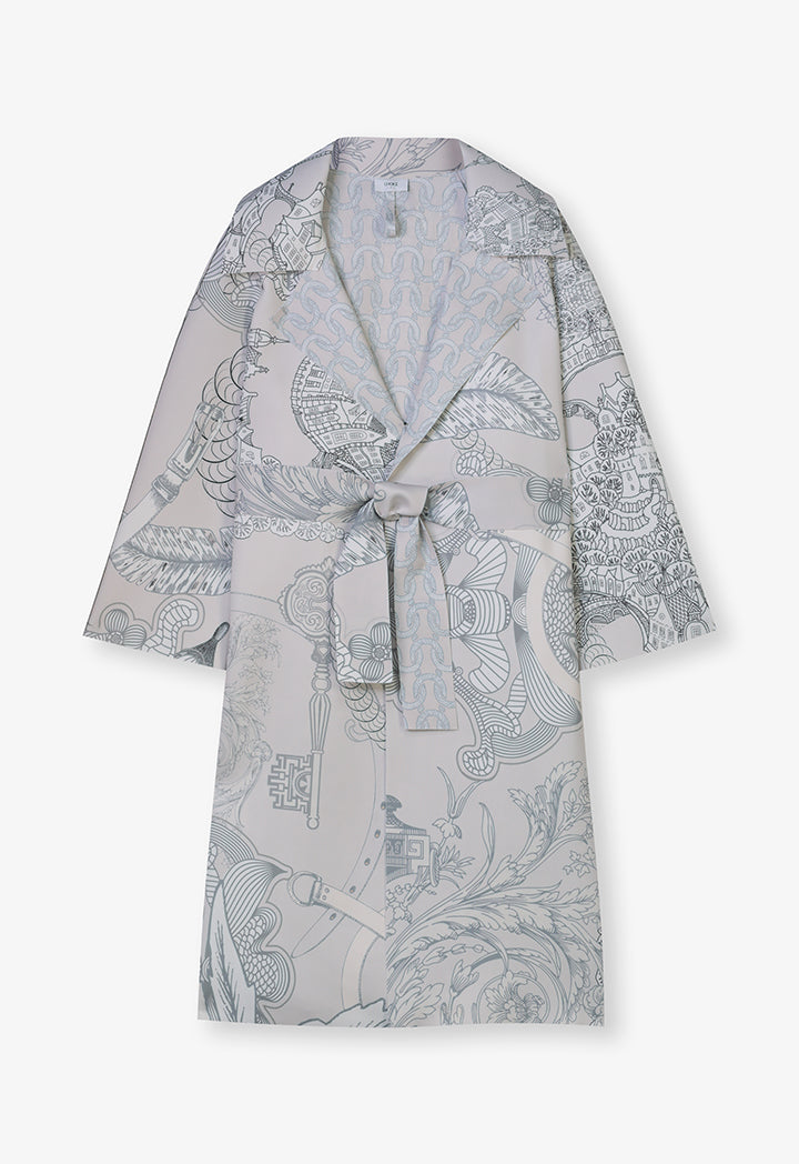Choice Printed Kimono Outerwear With Belt Grey