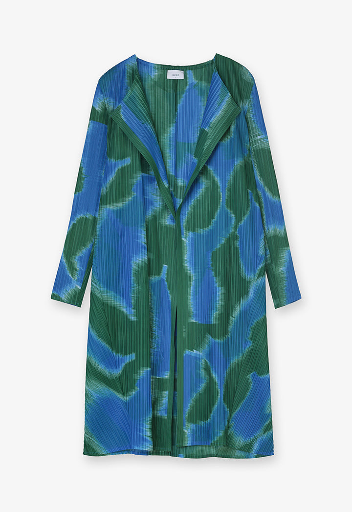 Choice Patterned Pleated Outerwear Blue