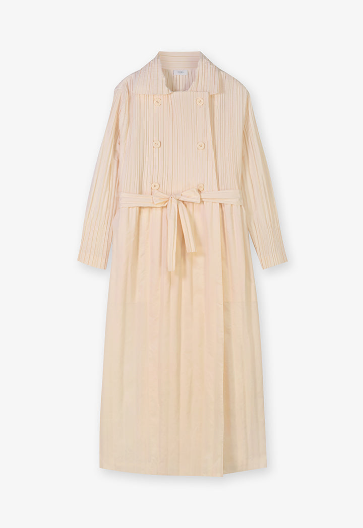 Choice Solid Pleated Midi Outerwear Sand