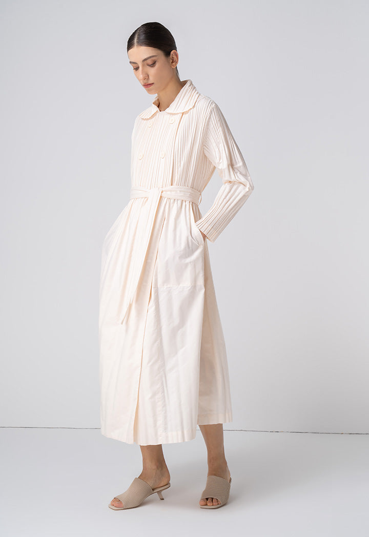 Choice Solid Pleated Midi Outerwear Sand