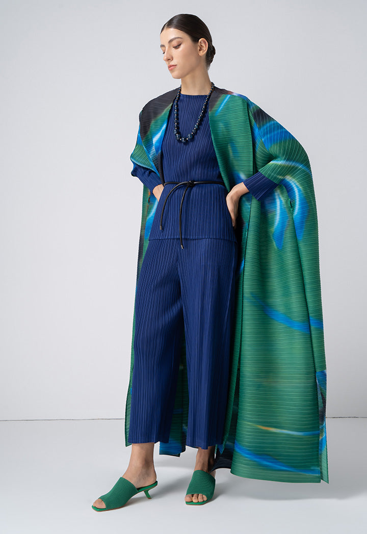 Choice Patterned Pleated Outerwear Blue