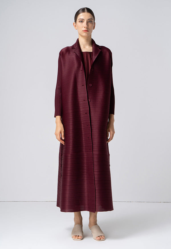 Choice Solid Pleated Buttoned Jacket Wine