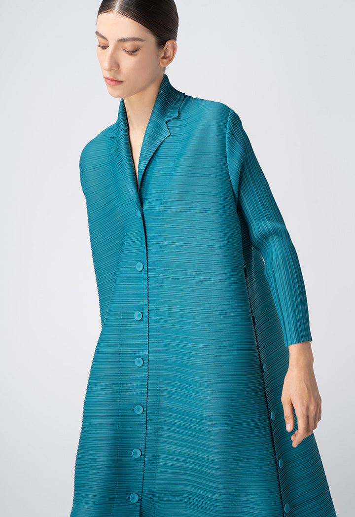Choice Solid Pleated Buttoned Jacket Teal