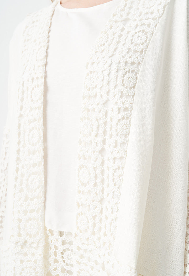 Choice Long Sleeves Crochet Jacket Off White