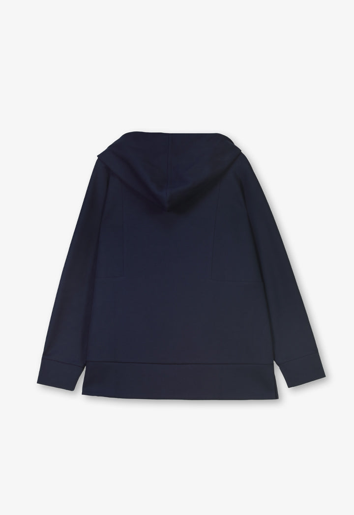 Choice Solid Hooded Long Sleeves Jacket Navy