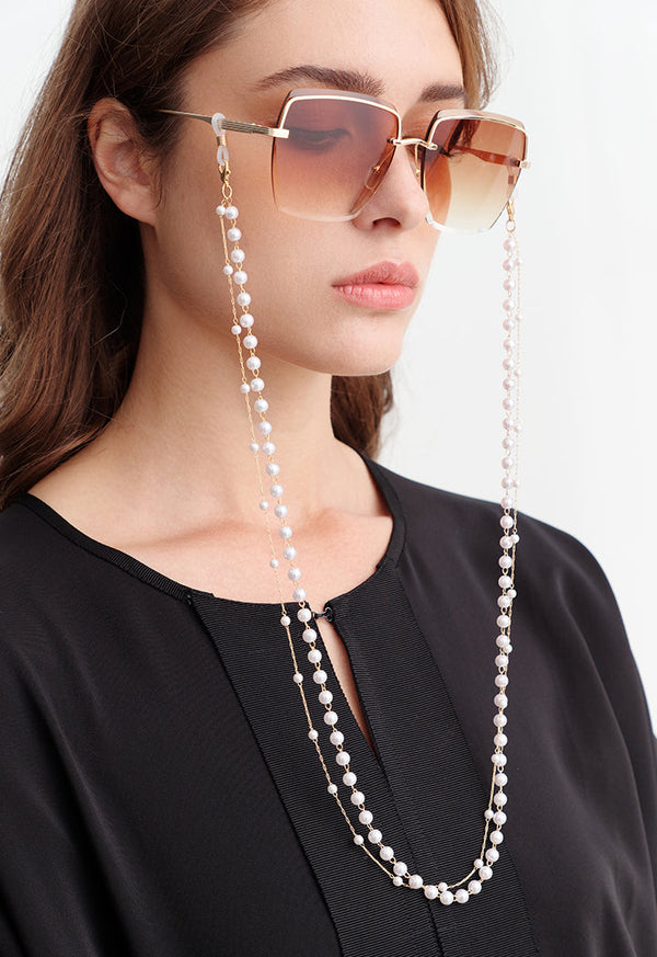 Choice Gold Plated Pearly Beaded Sunglasses Holder Offwhite