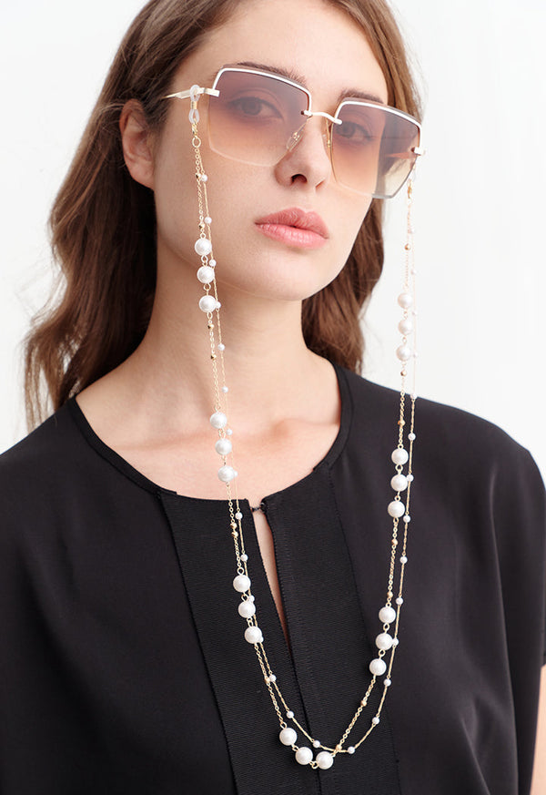 Choice Two Strand Multi Pearl Chain Sunglasses Holder Off white-Gold