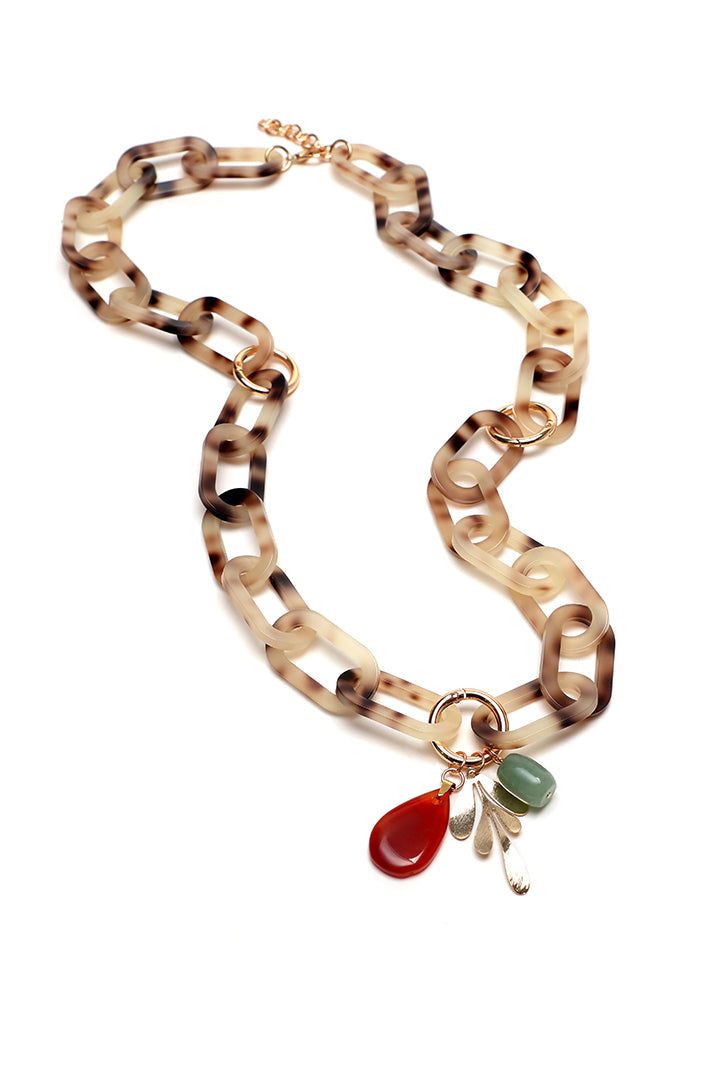 Choice Oval Link Marble Effect Acrylic Necklace Leopard