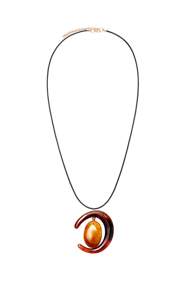 Choice Crescent Moon Resin Acrylic Cord Chain Statement Necklace Brown/Gold