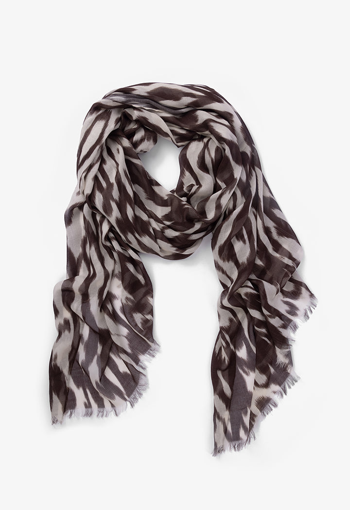 Choice Printed Contrast Fringe Hem Scarf Print